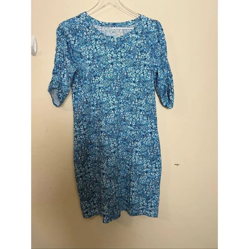 Lilly Pulitzer Belden Dress Cumulus Blue Blooming Together Pima Cotton Size M